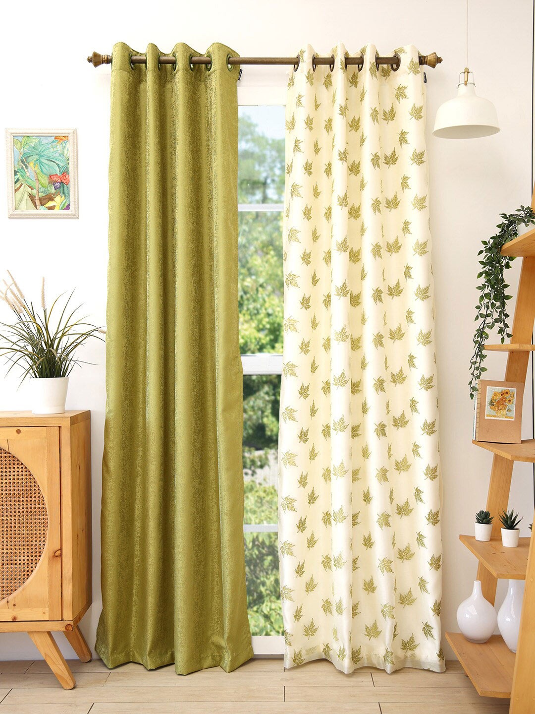 

Ariana Olive Green & Cream-Coloured Set of 2 Ethnic Motifs Room Darkening Door Curtain