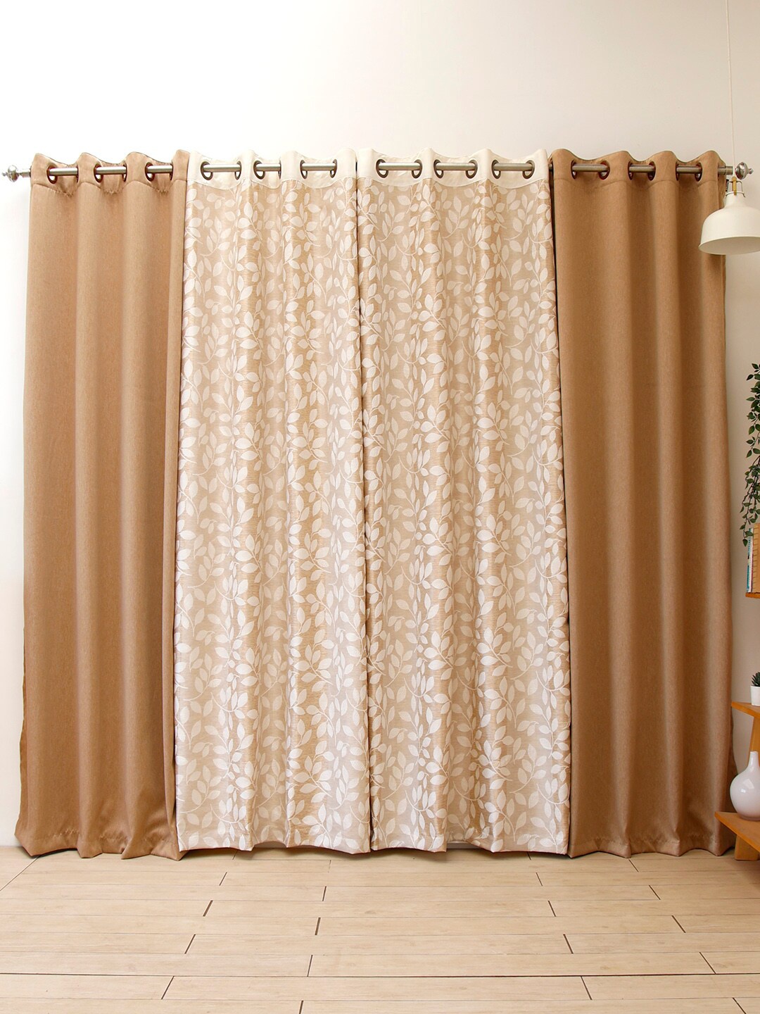 

Ariana Beige Set of 4 Floral Room Darkening Long Door Curtain