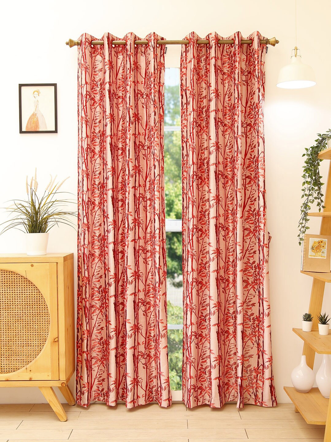 

Ariana Red Set of 2 Floral Long Door Curtain
