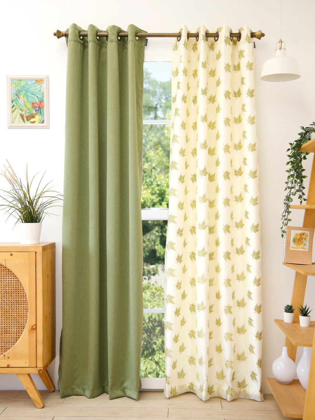 

Ariana Olive Green & Green Set of 2 Floral Room Darkening Door Curtain