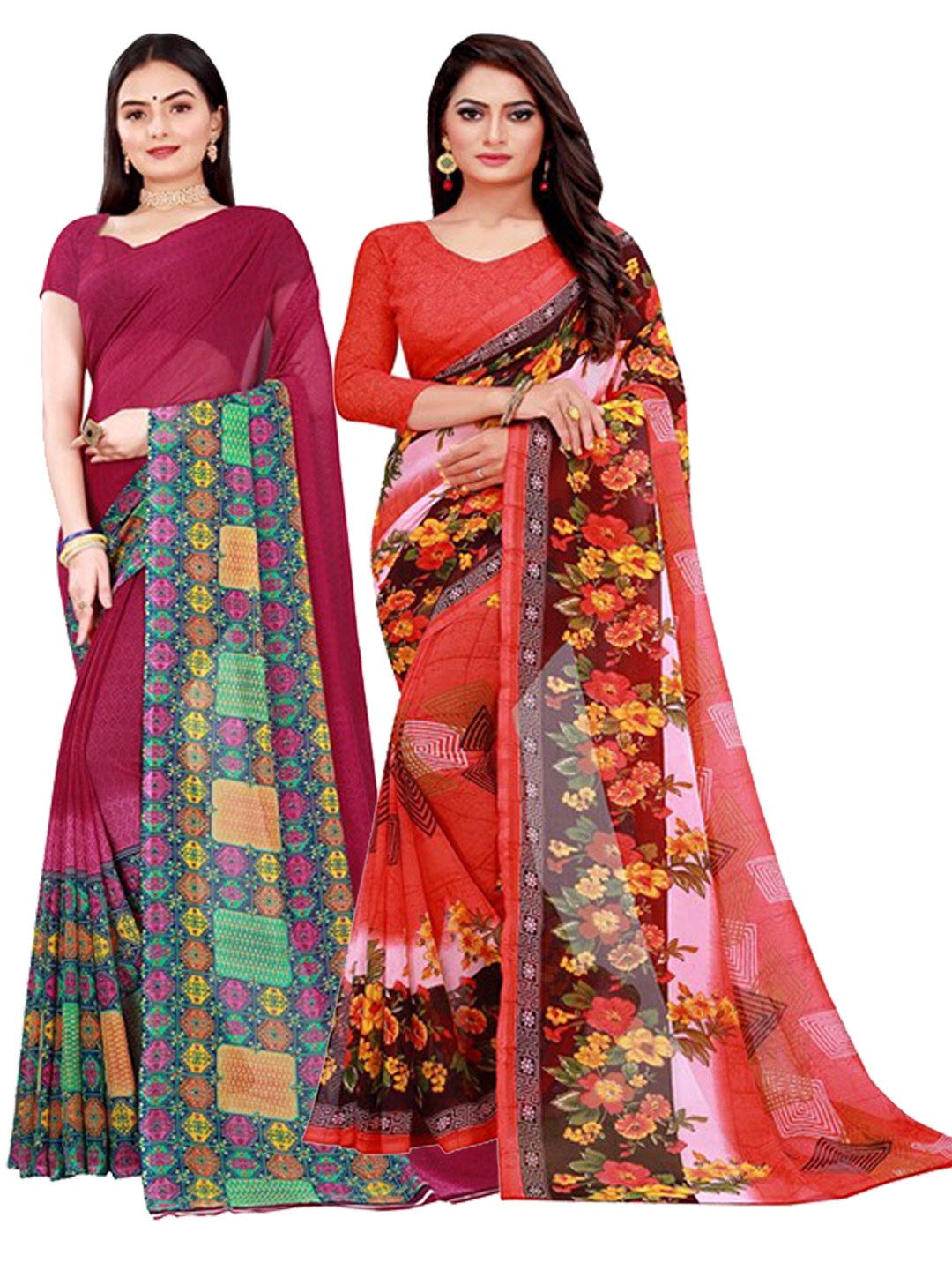 

Florence Maroon & Blue Pure Georgette Saree