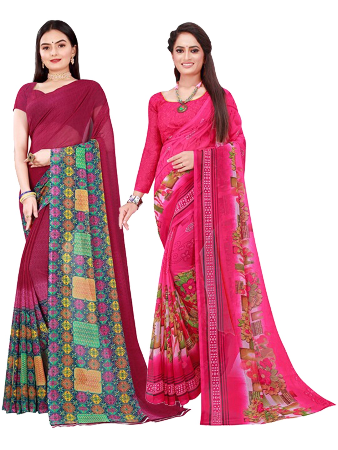

Florence Maroon & Pink Pure Georgette Saree