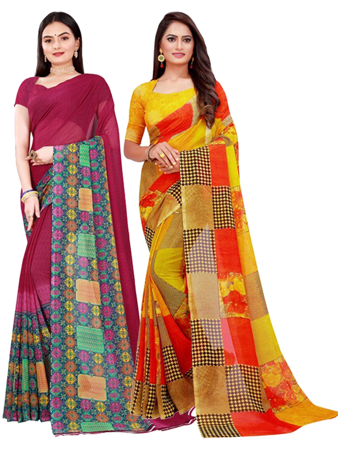 

Florence Maroon & Yellow Pure Georgette Saree