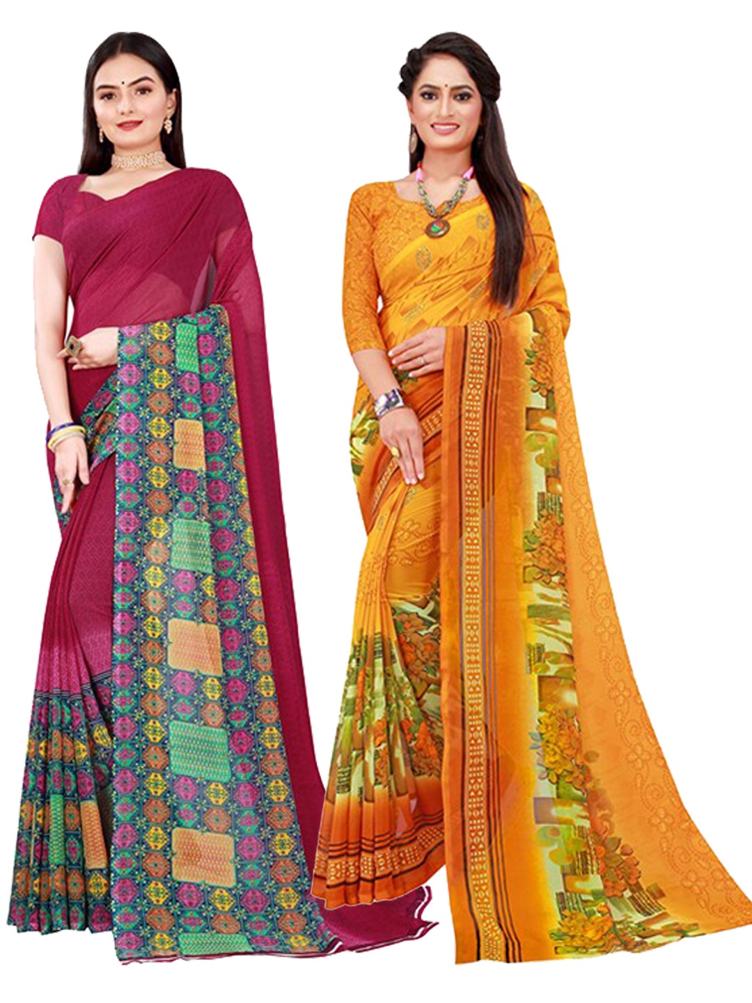 

Florence Maroon & Yellow Pure Georgette Saree