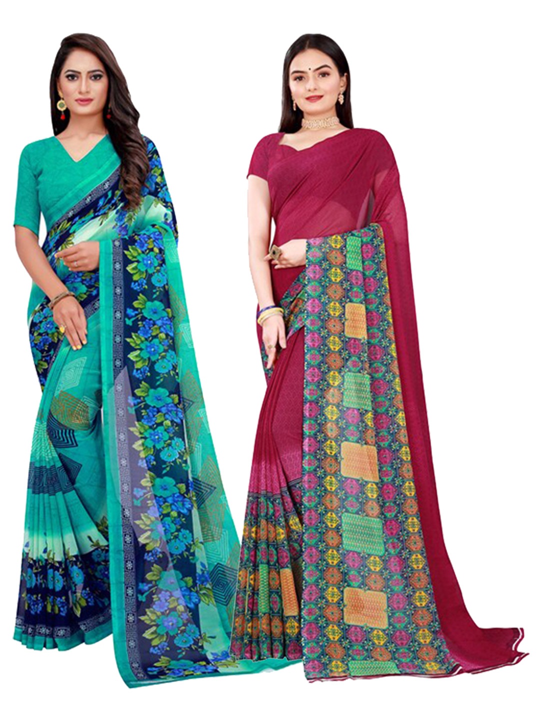 Florence Teal & Maroon Pure Georgette Saree