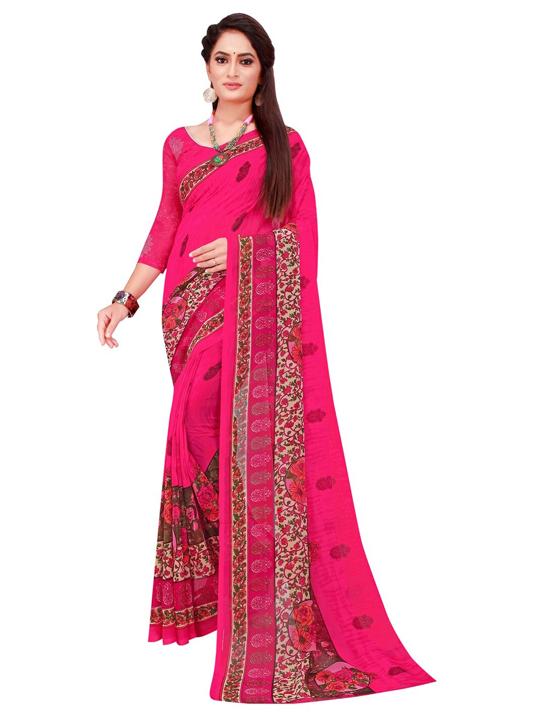 

Florence Maroon & Magenta Pure Georgette Saree