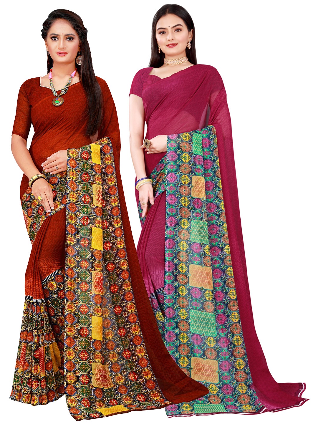 

Florence Pack of 2 Printed Pure Georgette Sarees, Maroon