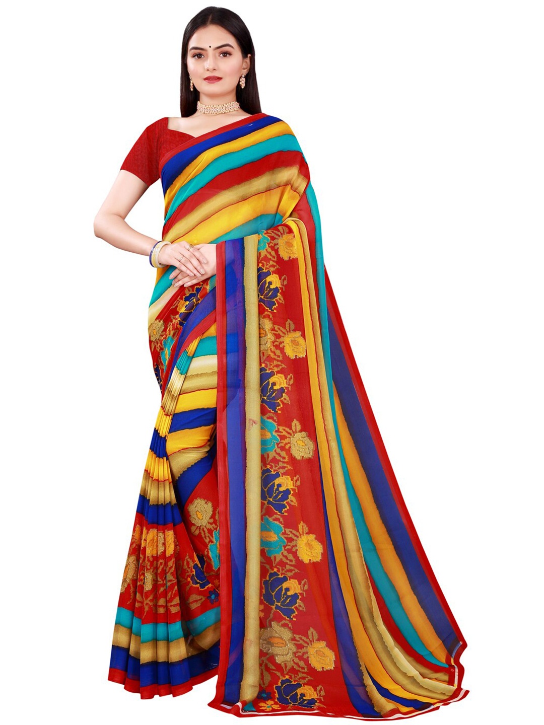 

Florence Maroon & Blue Pure Georgette Saree