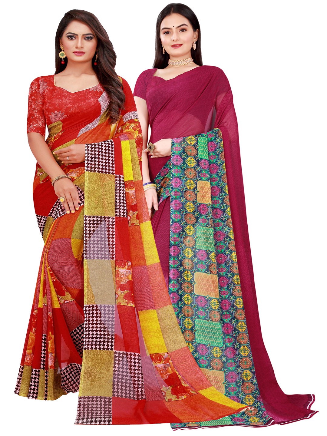 

Florence Pack of 2 Maroon & Blue Pure Georgette Saree