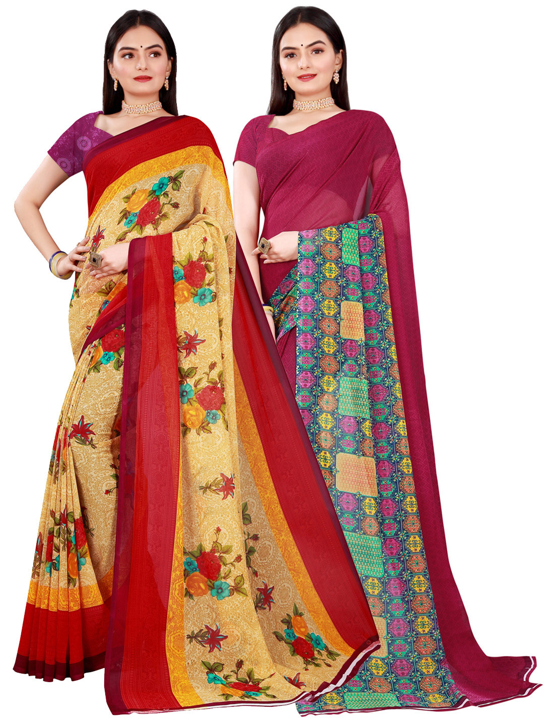 

Florence Pack of 2 Printed Pure Georgette Sarees, Beige