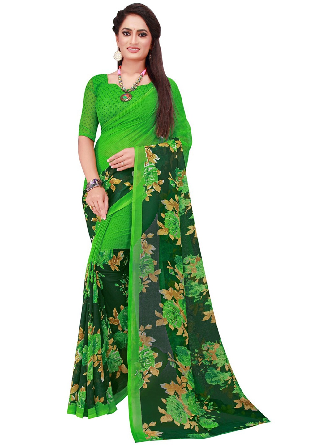 

Florence Maroon & Green Pure Georgette Saree