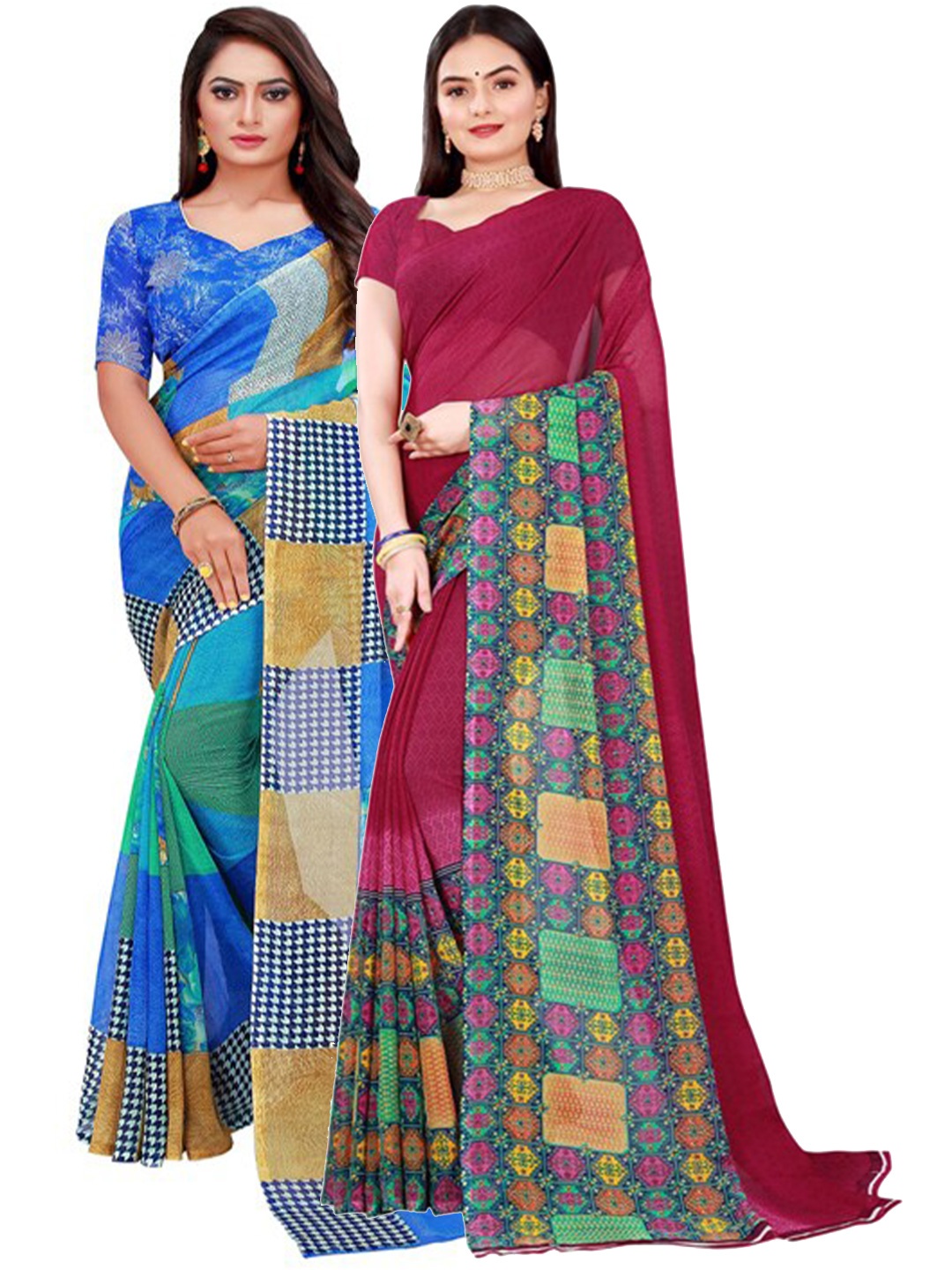 Florence Blue & Maroon Pure Georgette Saree
