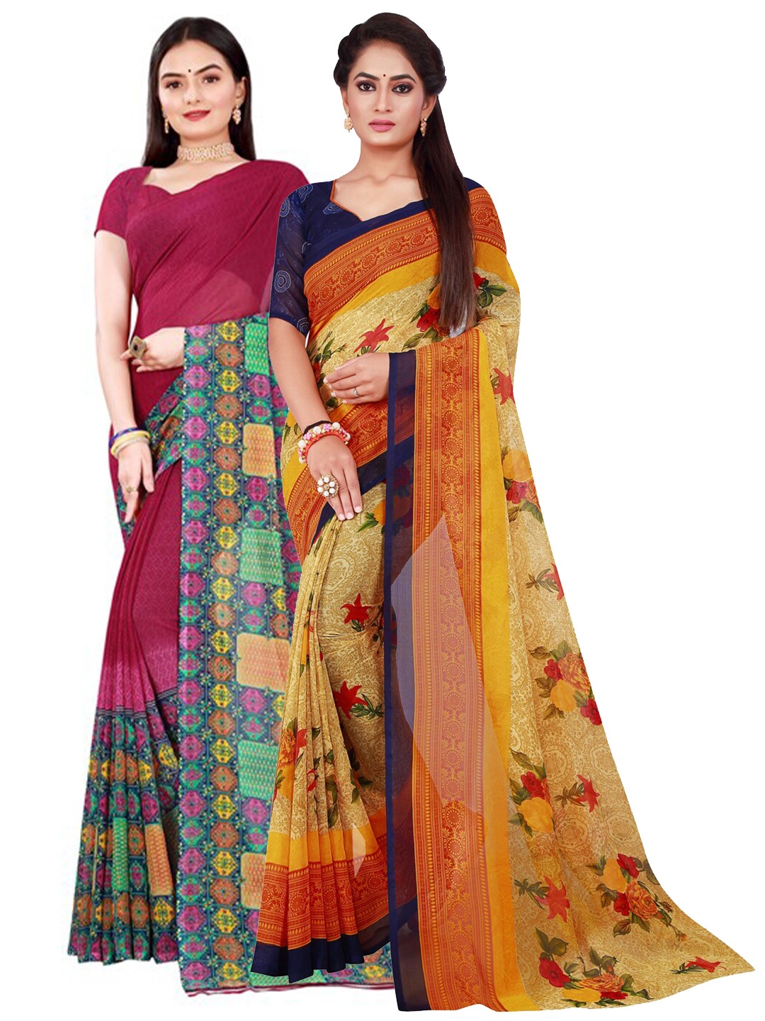 

Florence Maroon & Beige Pure Georgette Saree