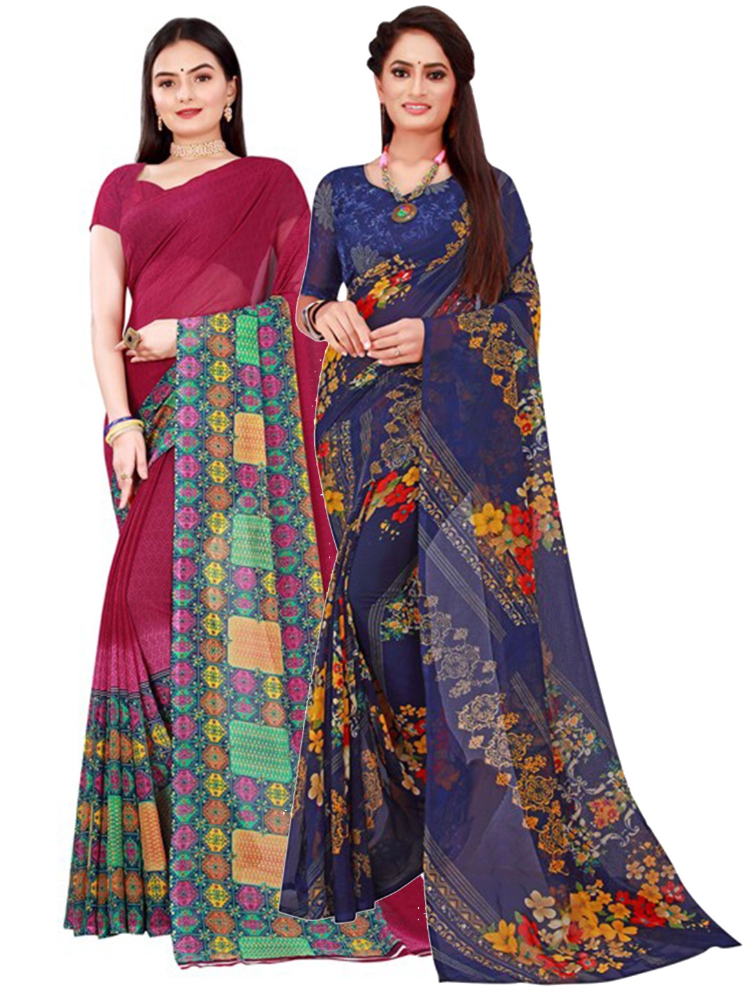 Florence Maroon & Blue Pure Georgette Saree