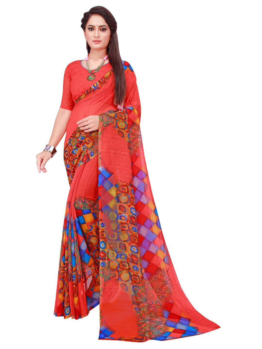 

Florence Maroon & Red Pure Georgette Saree