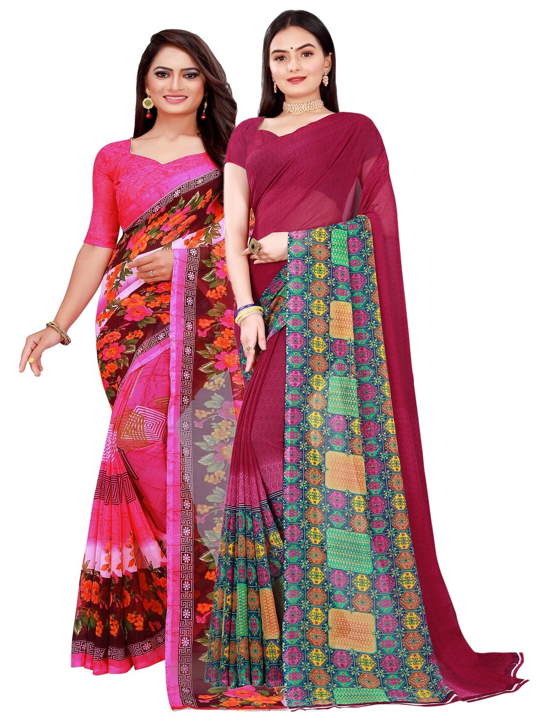 

Florence Maroon & Pink Pure Georgette Saree