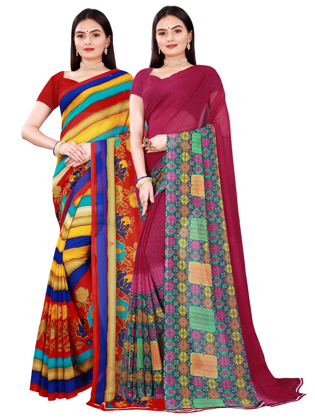 

KALINI Maroon & Blue Pure Georgette Saree
