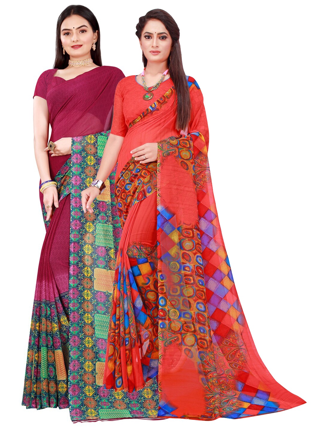 

KALINI Maroon & Red Pure Georgette Saree