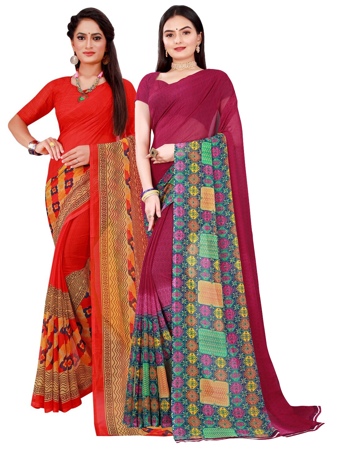 

KALINI Red & Maroon Pure Georgette Saree