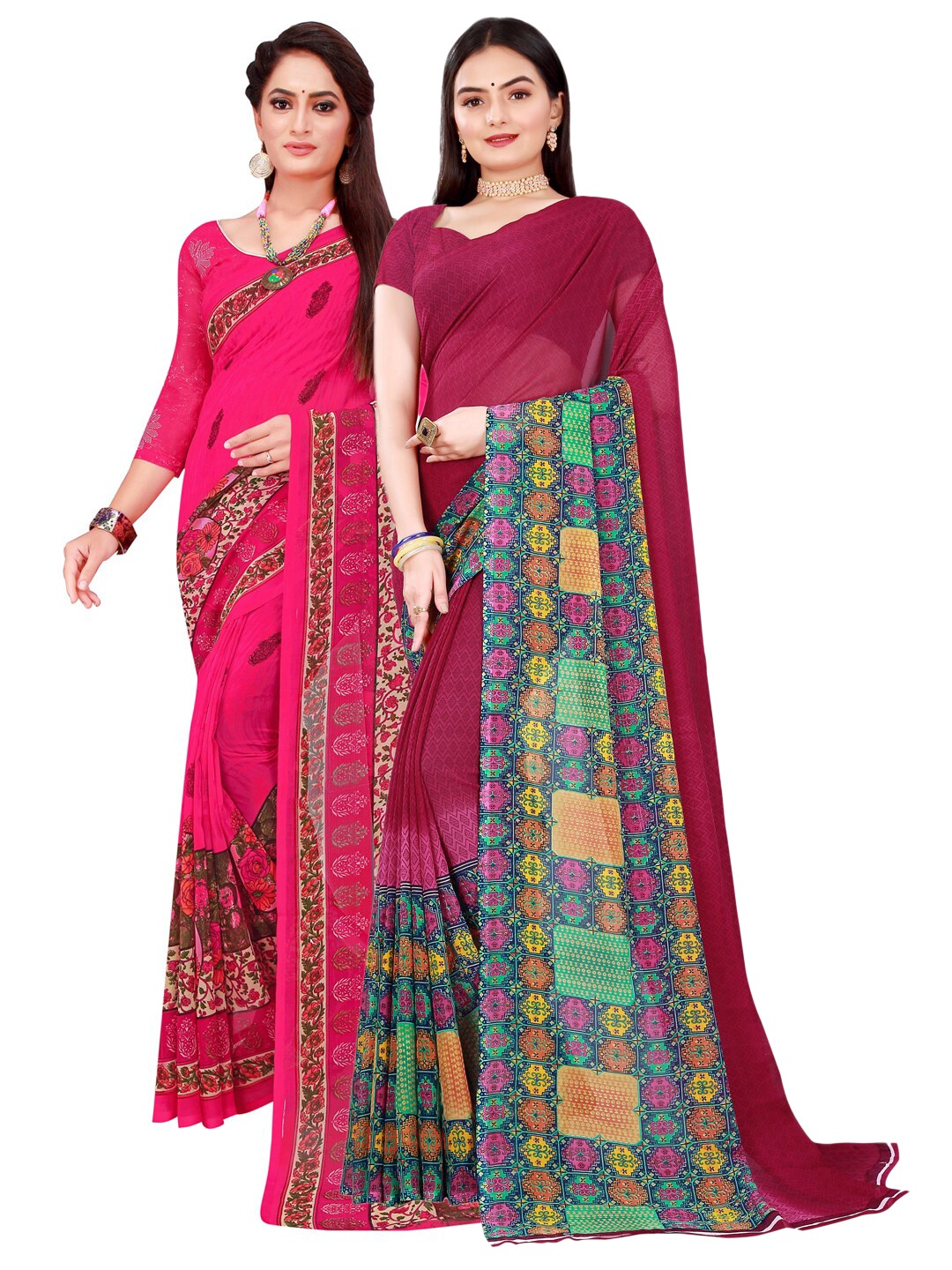 

KALINI Maroon & Magenta Pure Georgette Saree