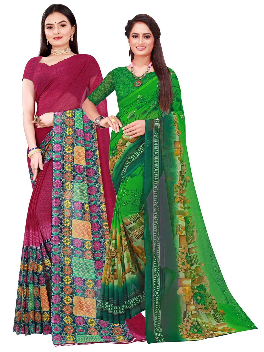 

KALINI Maroon & Green Pure Georgette Saree