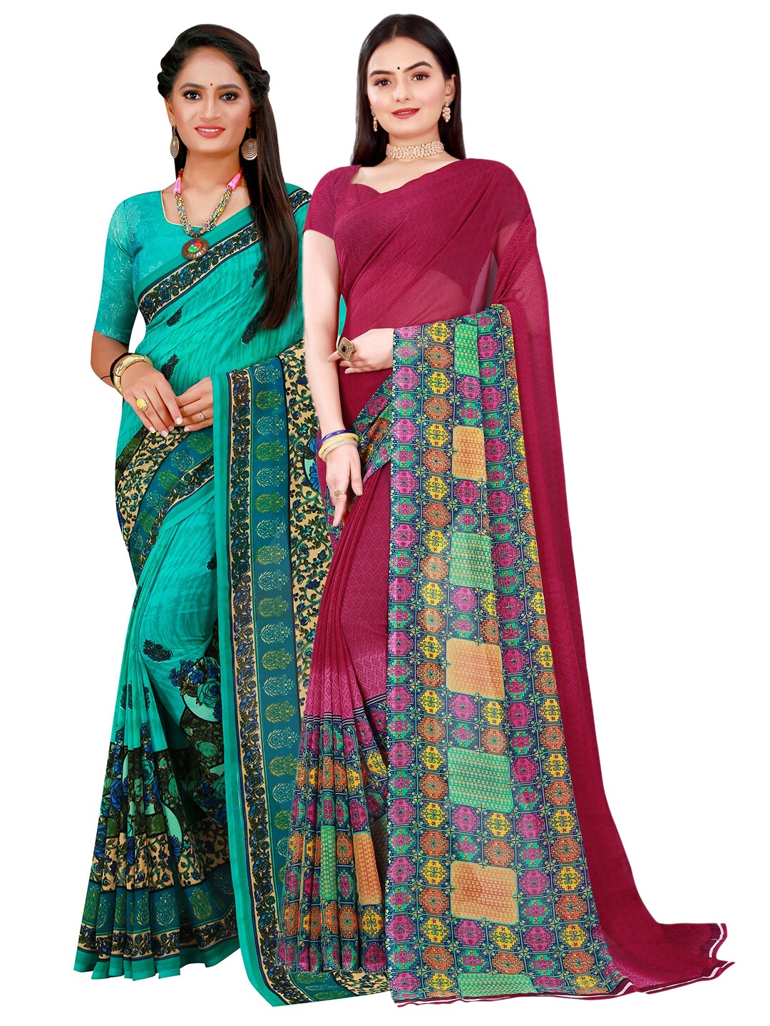 

KALINI Maroon & Blue Pure Georgette Saree