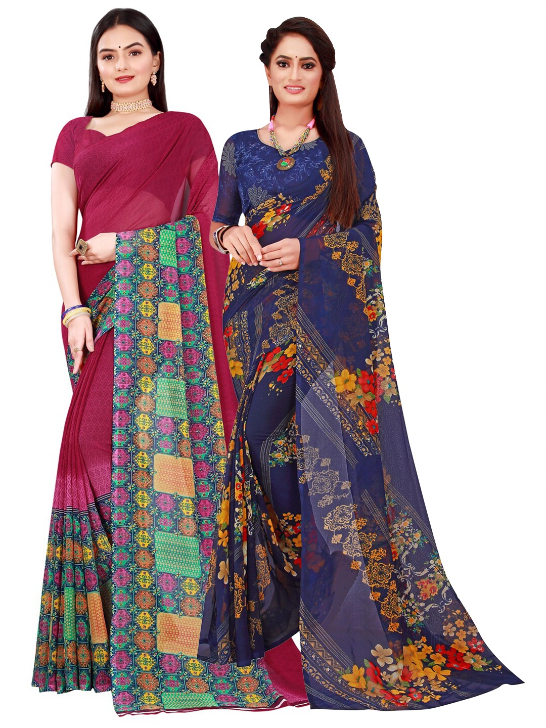 

KALINI Maroon & Navy Blue Pure Georgette Saree