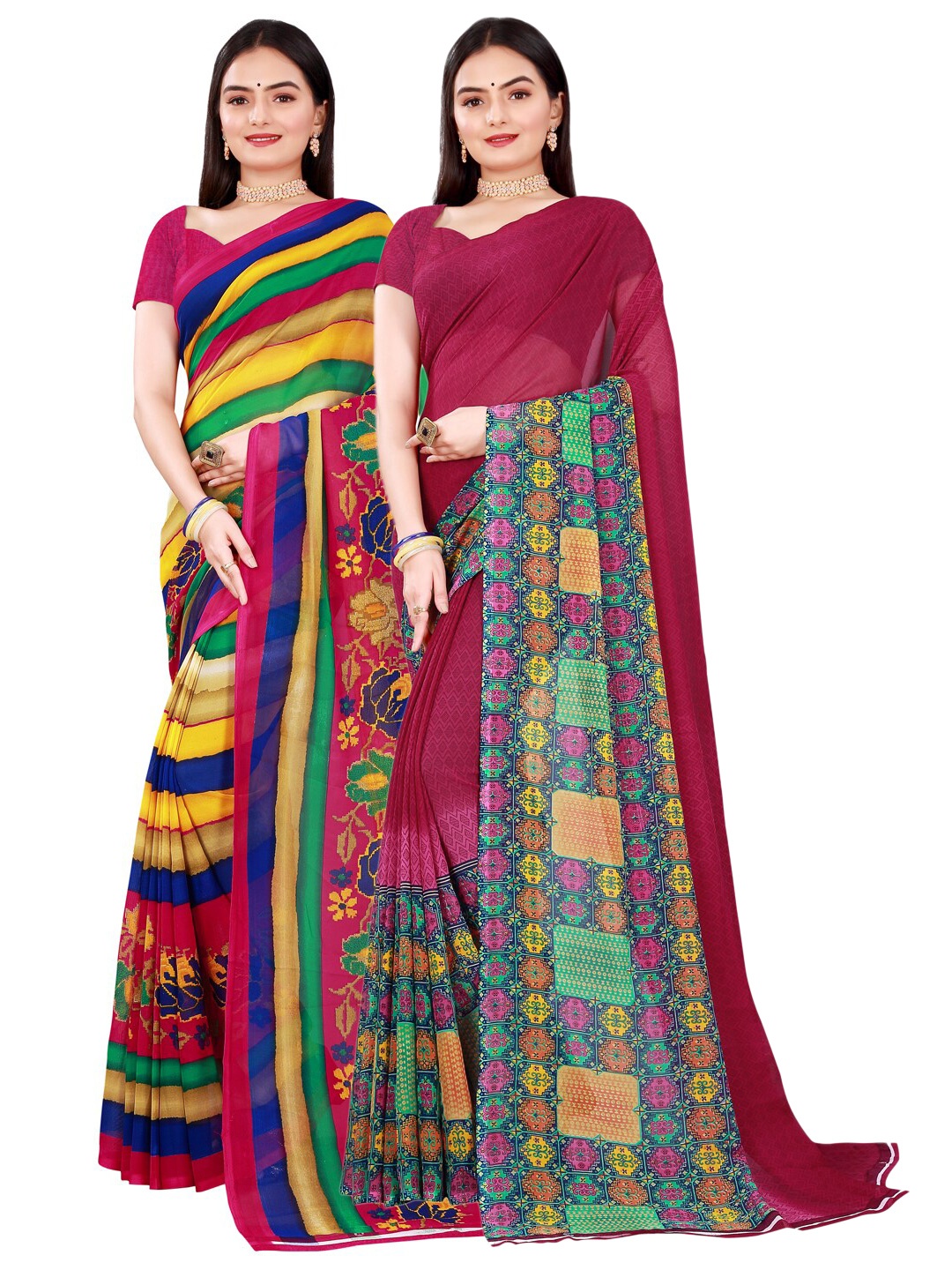 

KALINI Maroon & Blue Pure Georgette Saree