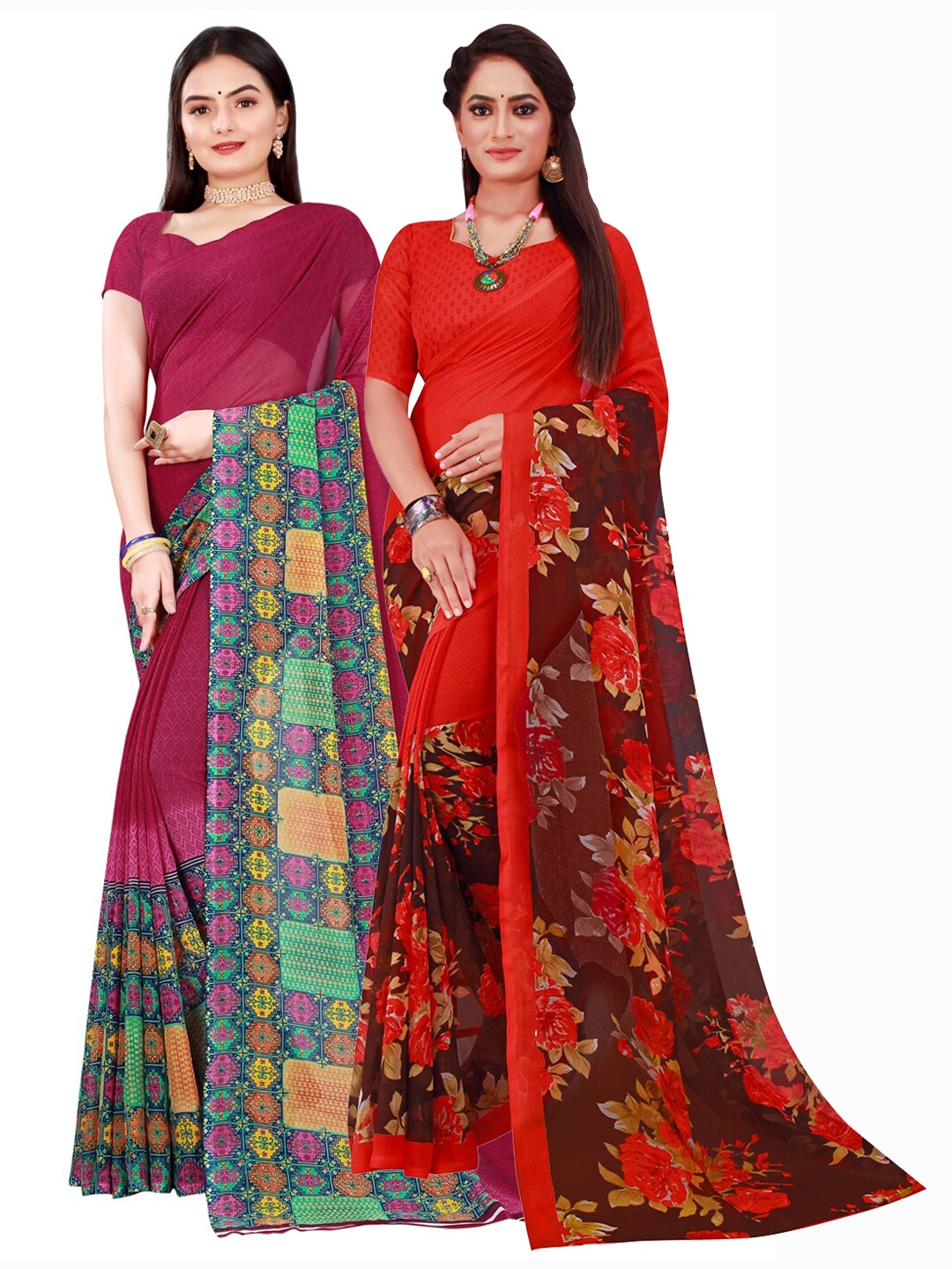 

KALINI Maroon & Red Pure Georgette Saree