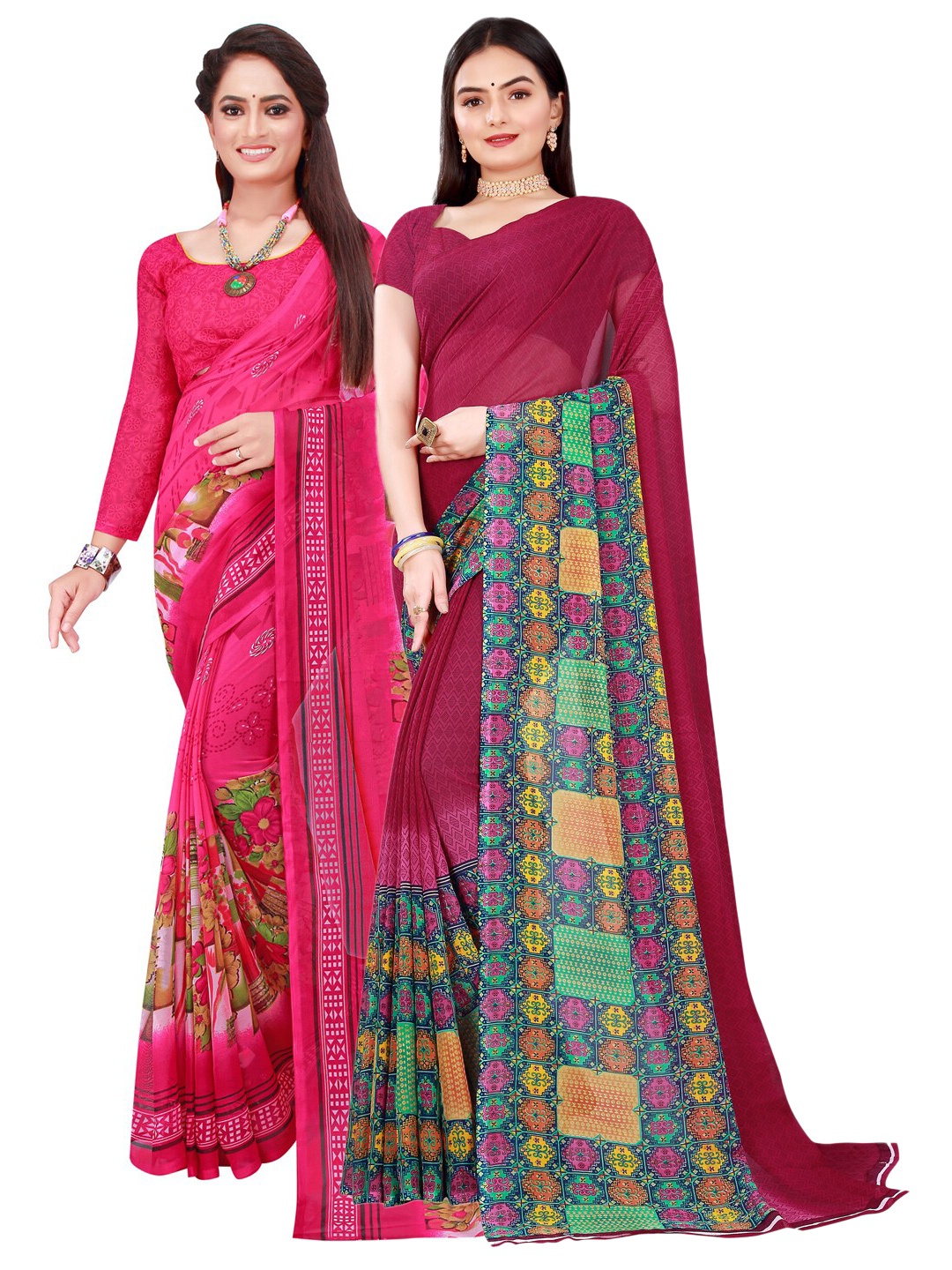 

KALINI Maroon & Pink Pure Georgette Saree