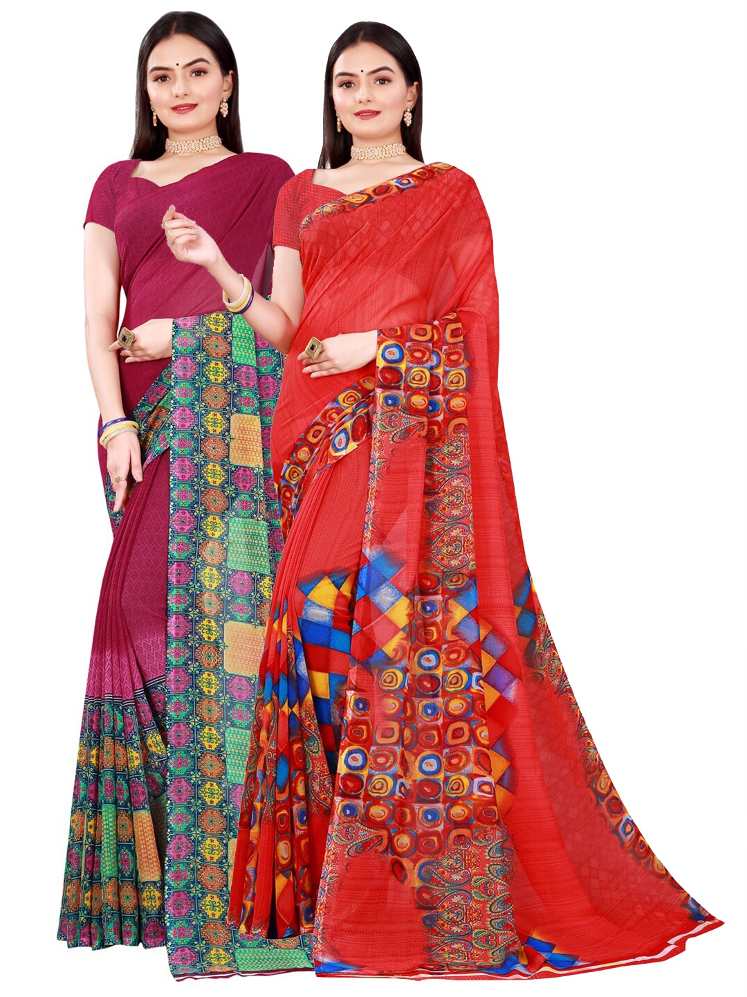 

KALINI Maroon & Yellow Pure Georgette Saree