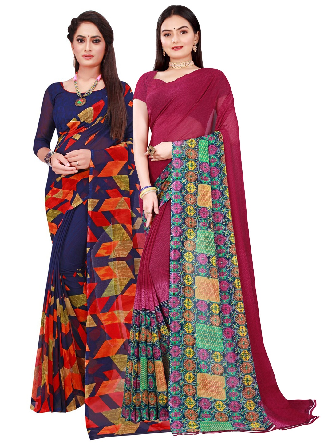 

KALINI Navy Blue & Maroon Pure Georgette Saree