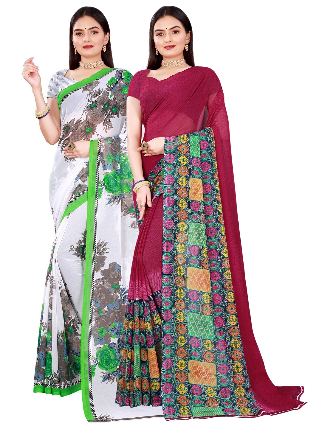 

KALINI Maroon & White Pure Georgette Saree