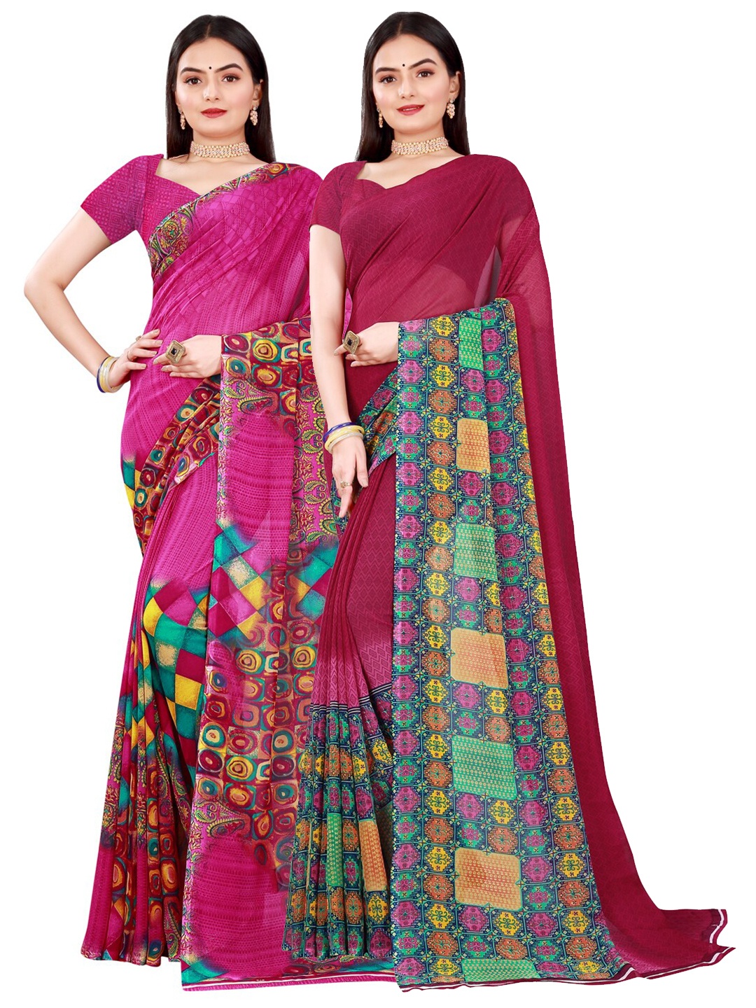 

KALINI Magenta & Maroon Pure Georgette Saree