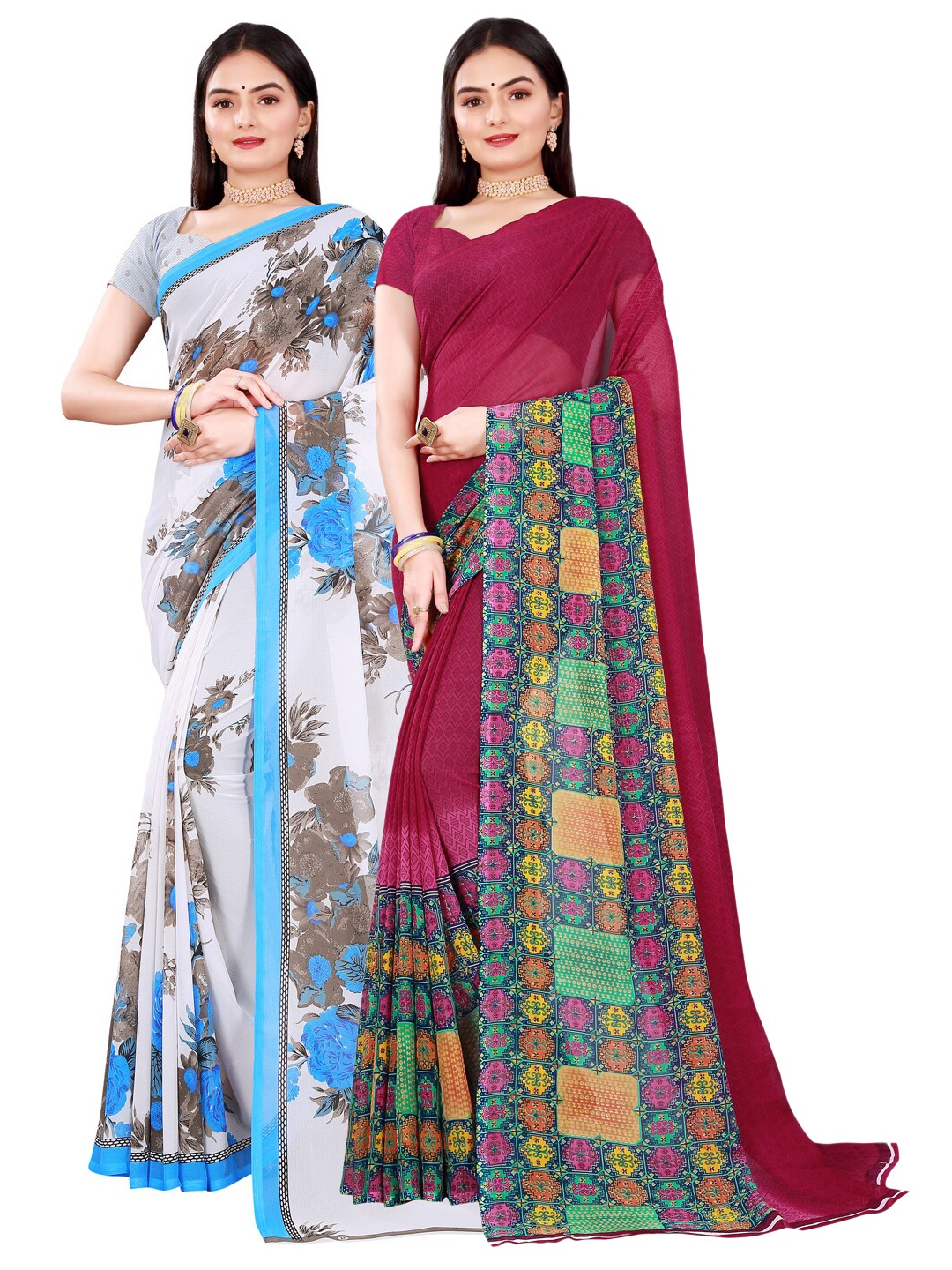 

KALINI Maroon & White Pure Georgette Saree