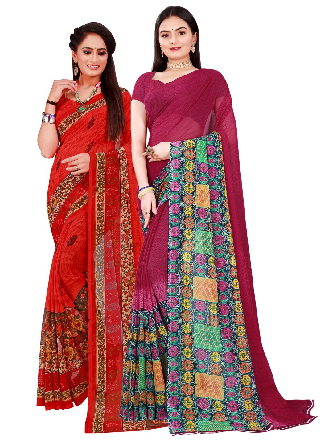 

KALINI Maroon & Blue Pure Georgette Saree