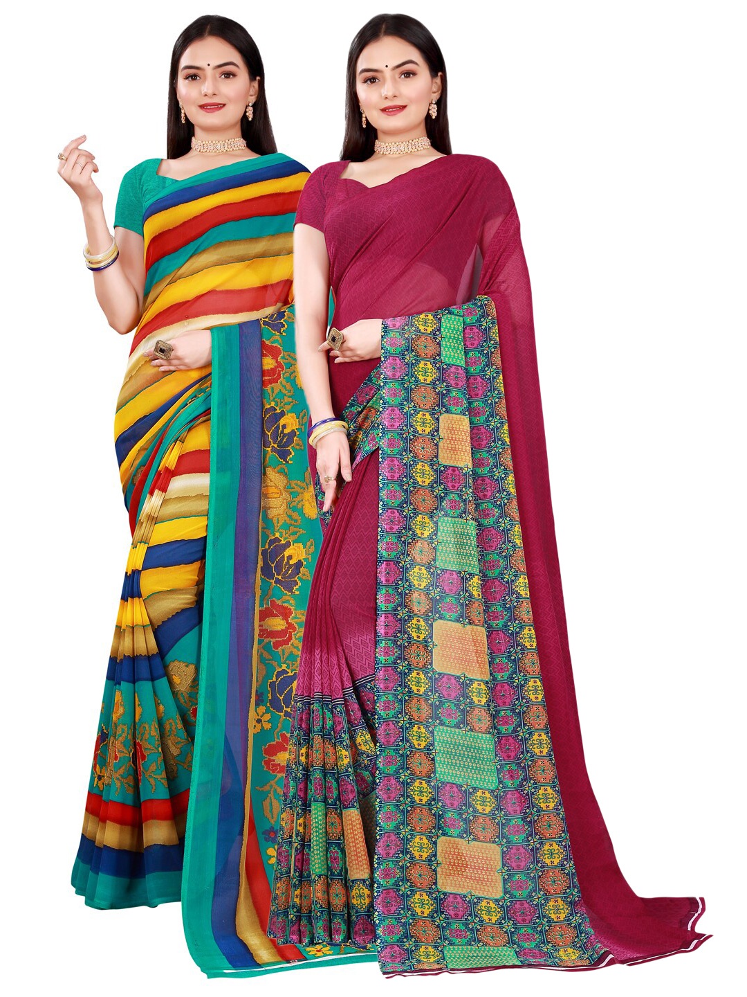 

KALINI Maroon & Blue Pure Georgette Saree