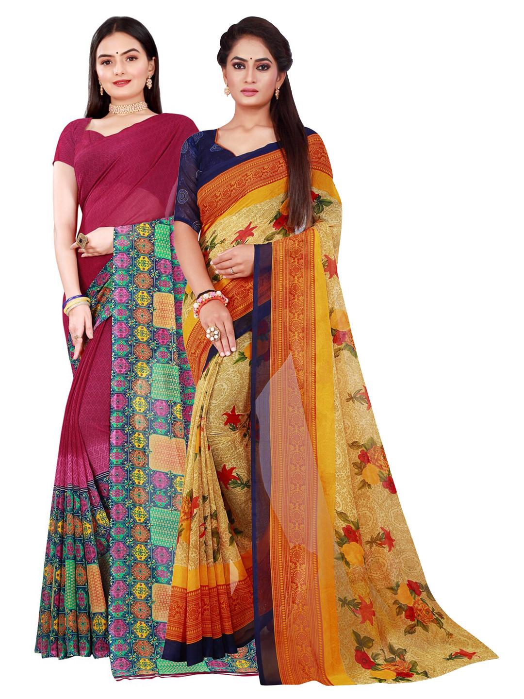 

KALINI Maroon & Beige Pure Georgette Saree