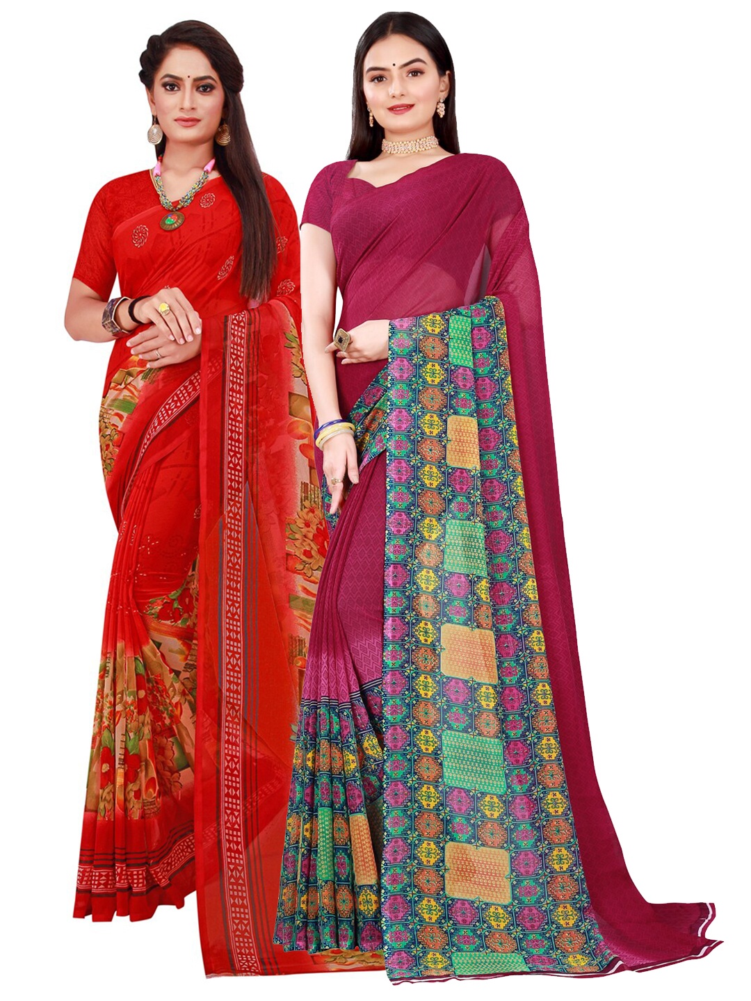 

KALINI Maroon & Red Pure Georgette Saree