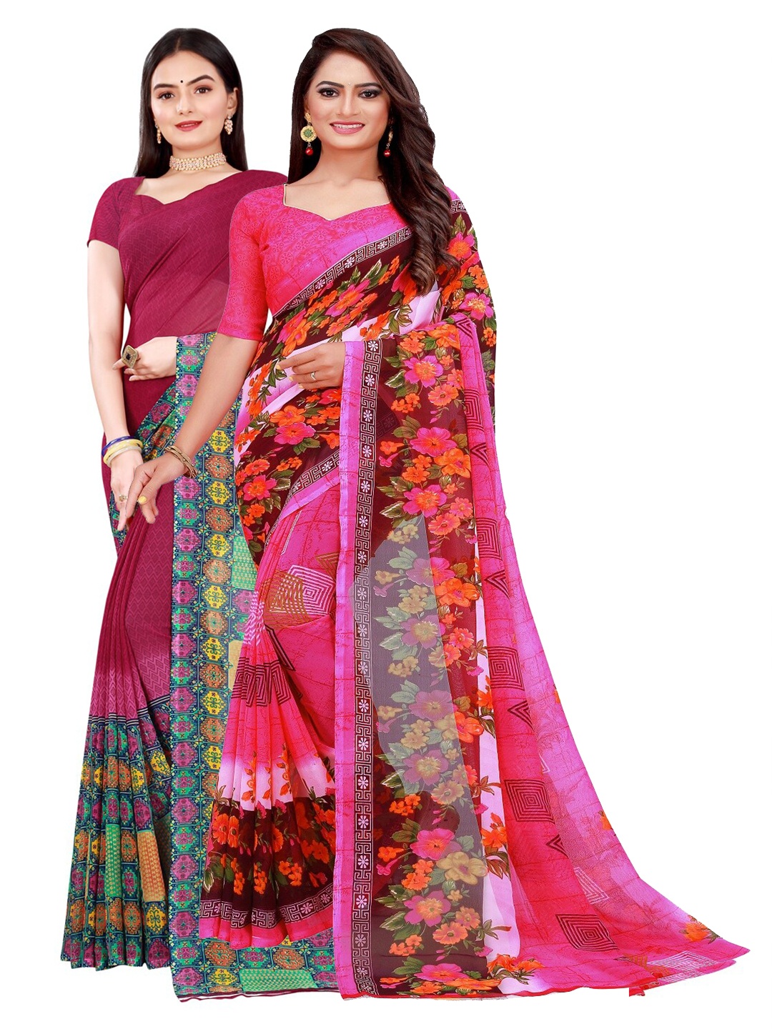 

KALINI Maroon & Pink Pure Georgette Saree
