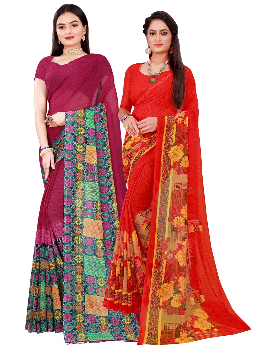 

KALINI Maroon & Red Pure Georgette Saree