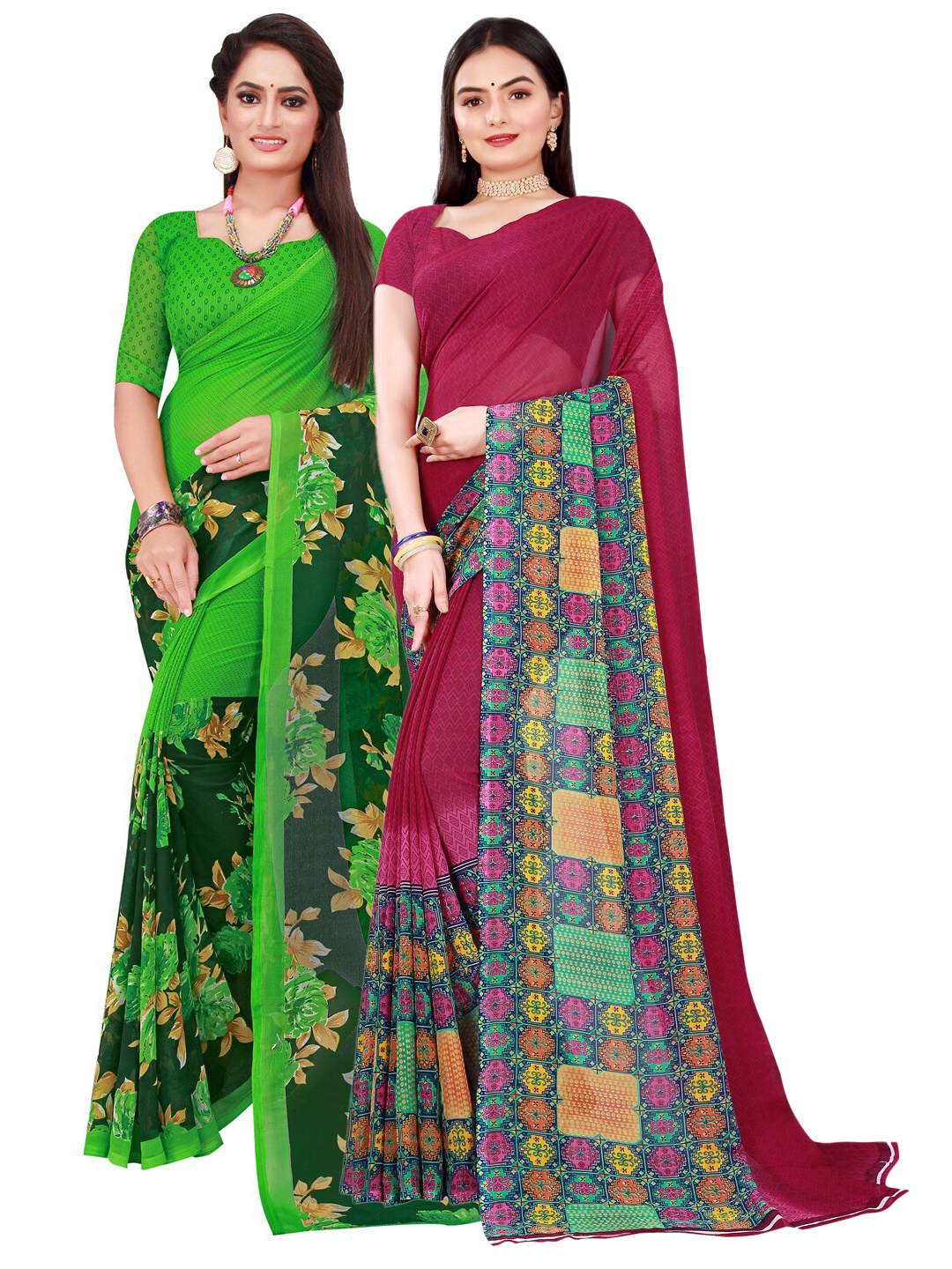 

KALINI Maroon & Green Pure Georgette Saree