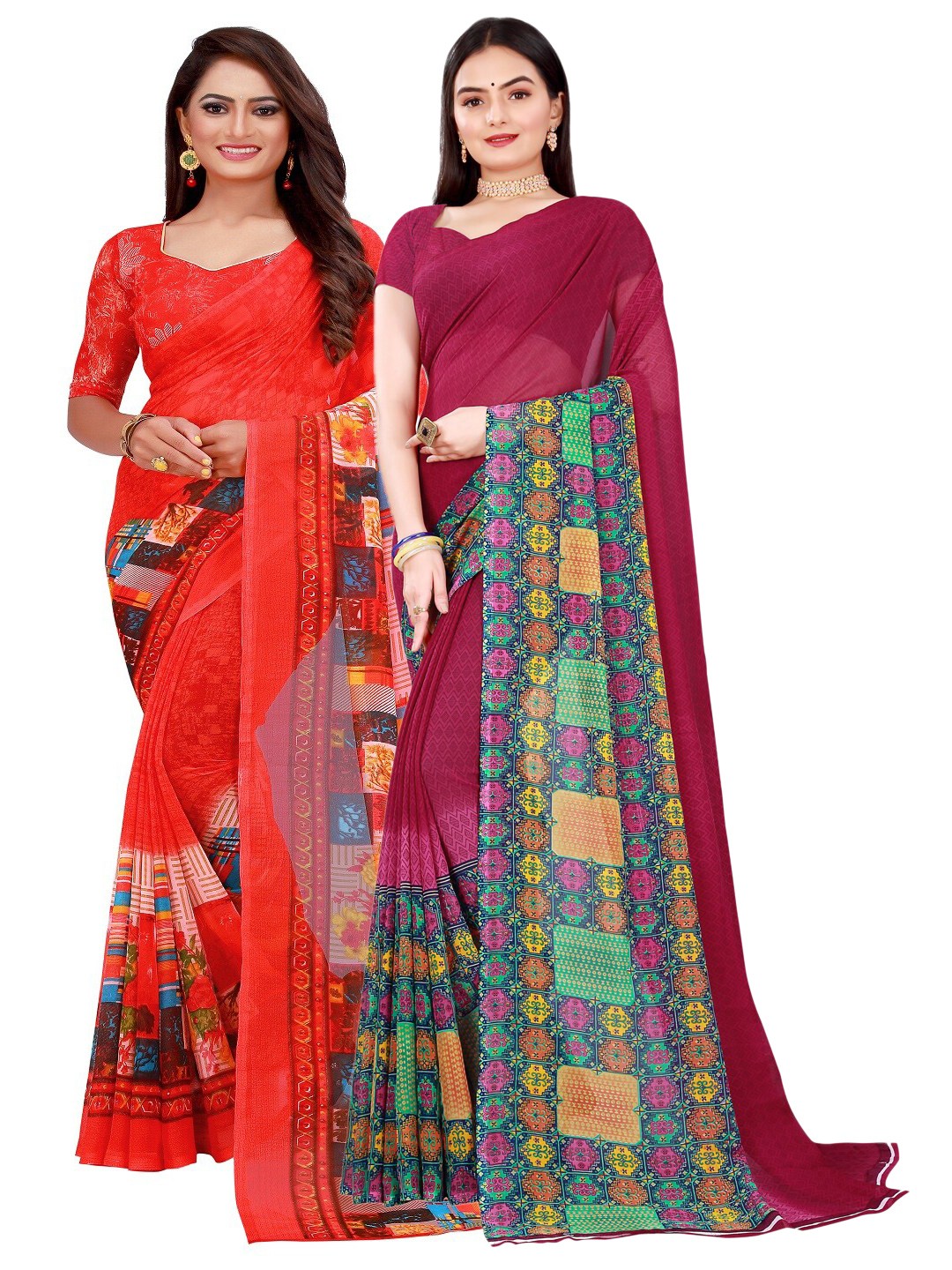 

KALINI Maroon & Blue Pure Georgette Saree
