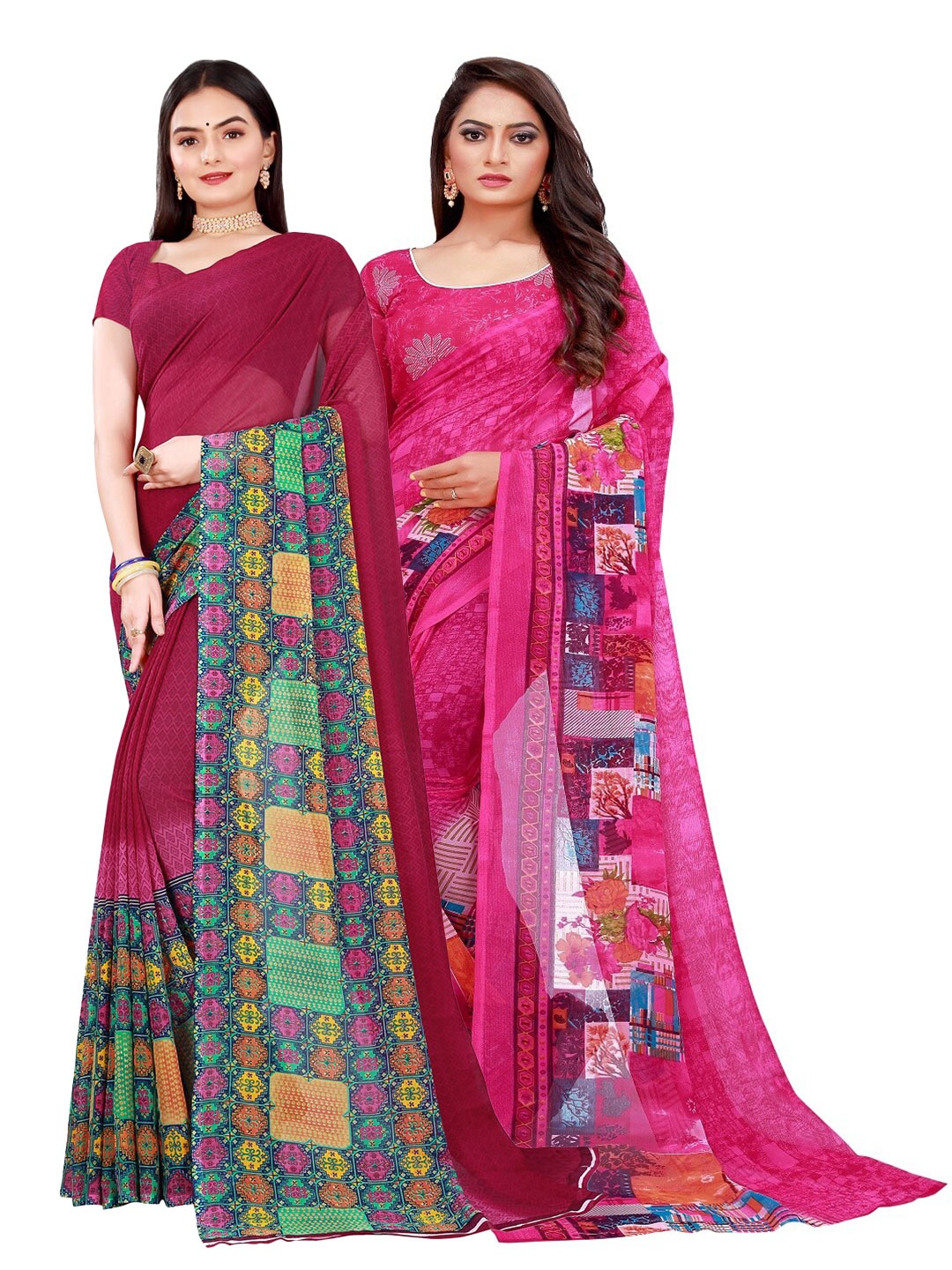 

KALINI Magenta & Maroon Pure Georgette Saree