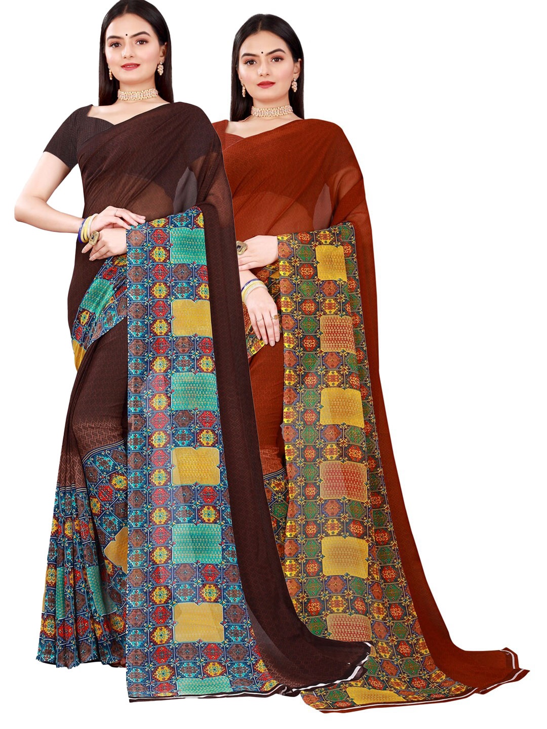 

KALINI Brown & Maroon Pure Georgette Saree