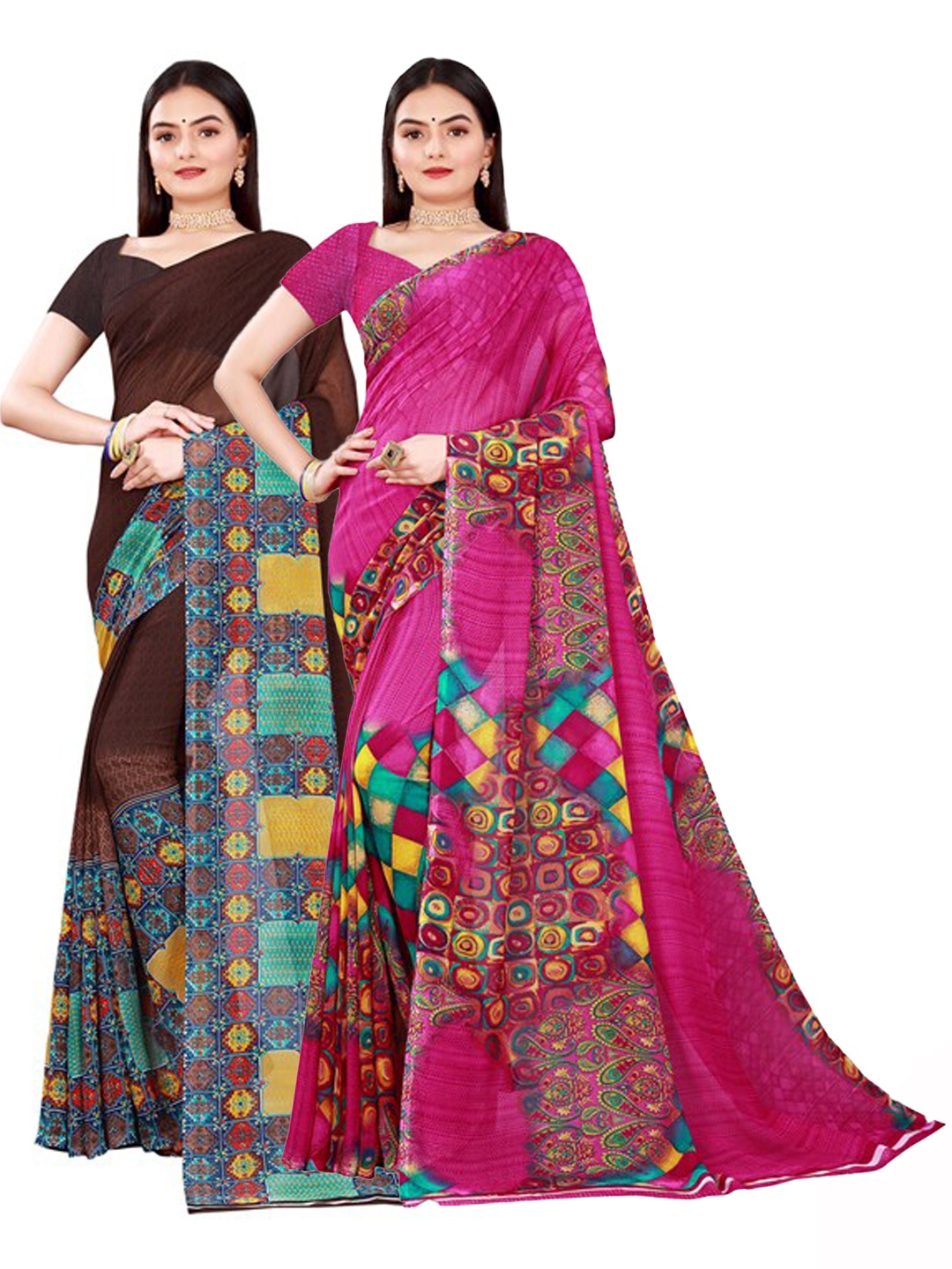 

KALINI Magenta & Brown Pure Georgette Saree