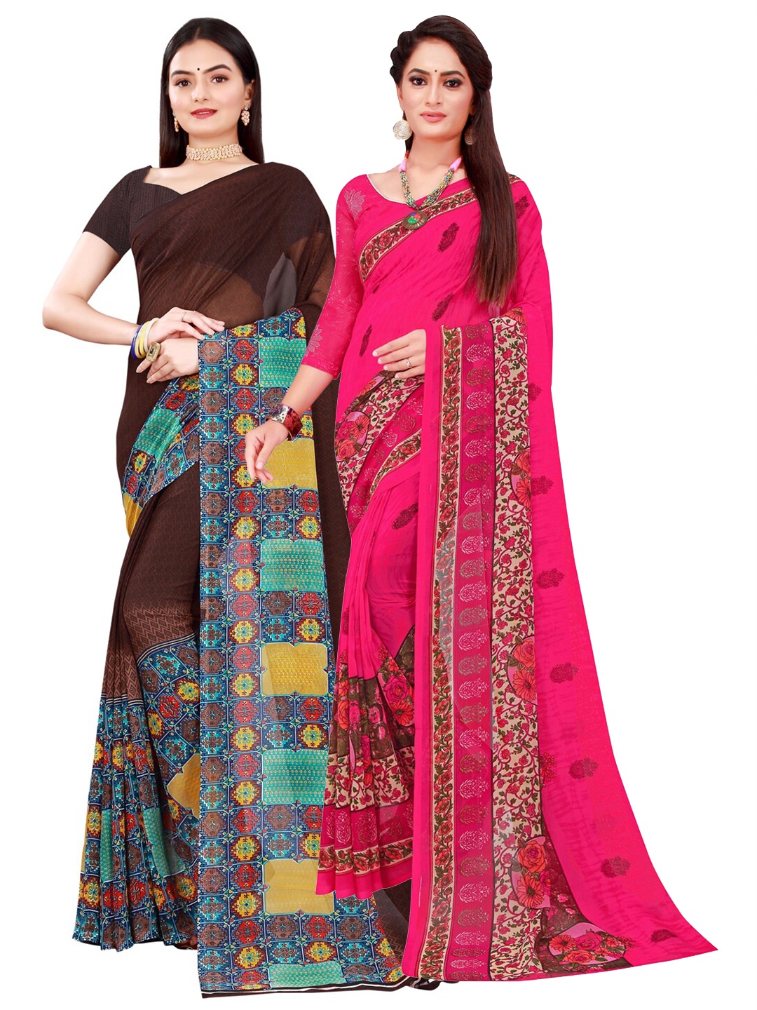 

KALINI Brown & Magenta Pure Georgette Saree