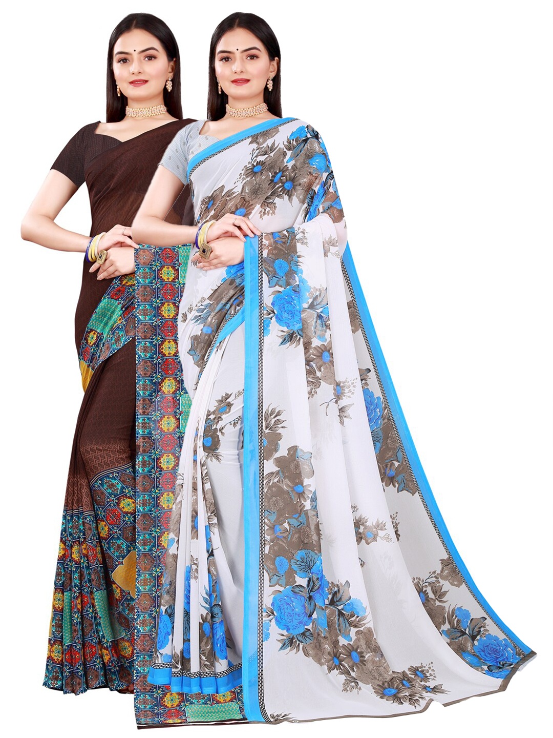 

KALINI Brown & White Pure Georgette Saree