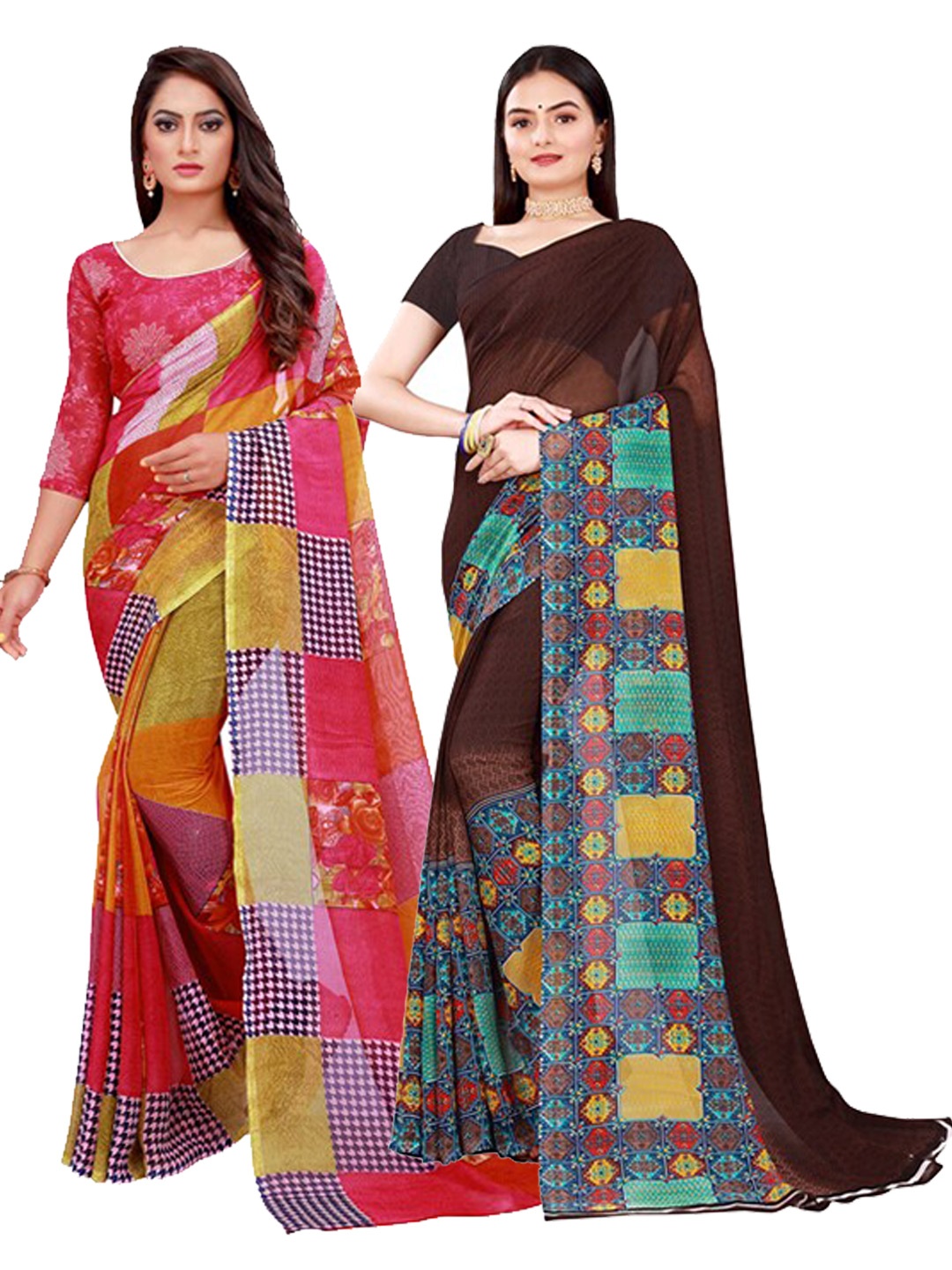 

KALINI Red & Brown Pure Georgette Saree