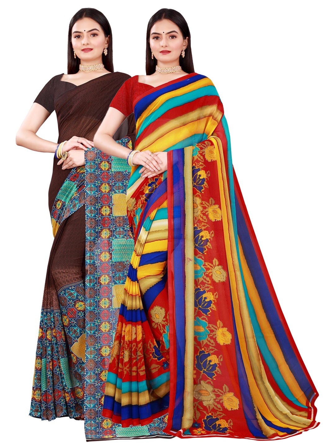 

Florence Brown & Red Pure Georgette Saree